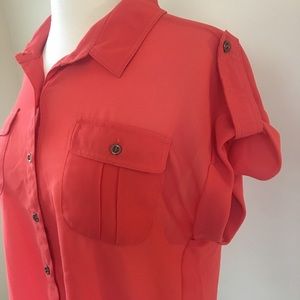 Forever 21 Orange Chiffon Collared Button Down